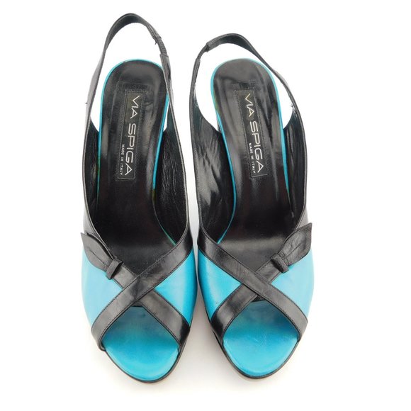 Vintage VIA SPIGA Turquoise Blue Leather Slingback Heel Sandal Pumps 8.5 - Picture 3 of 9
